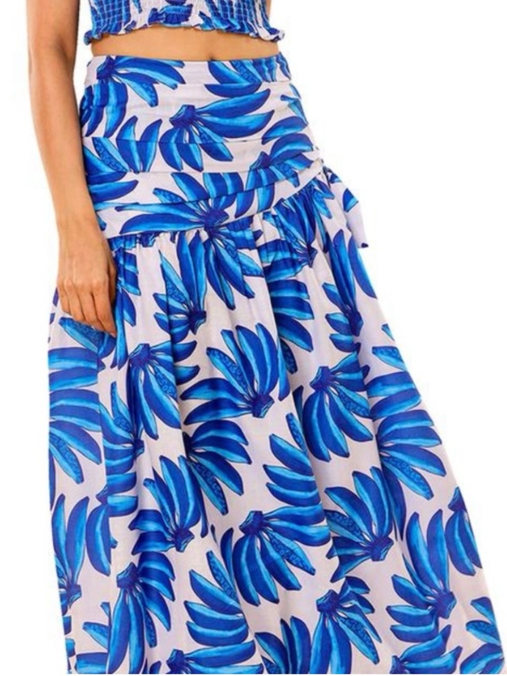 HT 360 Collective Maxi Wrap Skirt Blue/White Banana Print Cotton Blend Size XXL